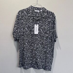 NWT Roundtree Yorke Caribbean Mens Black White Short Sleeve Button Up Shirt M